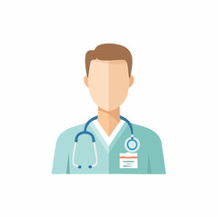 Fototapeta premium Flat design avatar illustration of a doctor wearing a stethoscope and scrubs with an ID badge