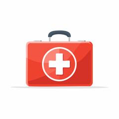 Fototapeta premium Red First Aid Kit Box with Medical Cross Symbol for Emergency and Healthcare Vector Illustration