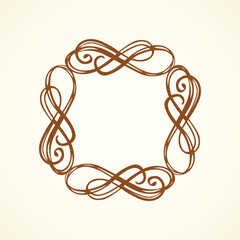 Old cute romantic book ribbon bow swirly tag swoosh element isolated on white paper card backdrop. Freehand black ink pen outline drawn curly corner sketchy in artistic rustic curlicue scrawl style