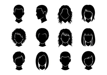 Collection of diverse hairstyles and haircuts for men and women, isolated on white background