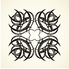 Old cute romantic book ribbon bow swirly tag swoosh element isolated on white paper card backdrop. Freehand black ink pen outline drawn curly corner sketchy in artistic rustic curlicue scrawl style