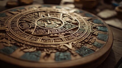 Fototapeta premium Antique Aztec Calendar Stone Close-Up Detail
