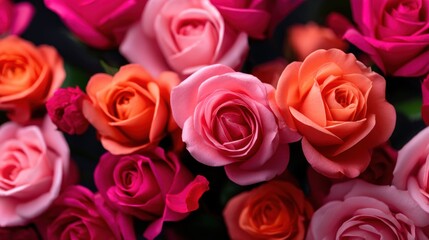 Naklejka premium Close-up of Beautiful Pink and Orange Roses