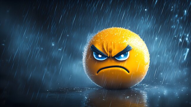 Angry emoji in the rain