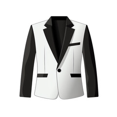 Stylish black and white tuxedo jacket, perfect for formal occasions and professional events.