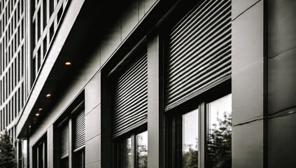 Fen&ecirc;tres et volets sur fa&ccedil;ade de b&acirc;timent en ville