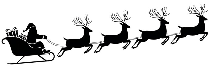 silhouette of santa and deer isolated on white background