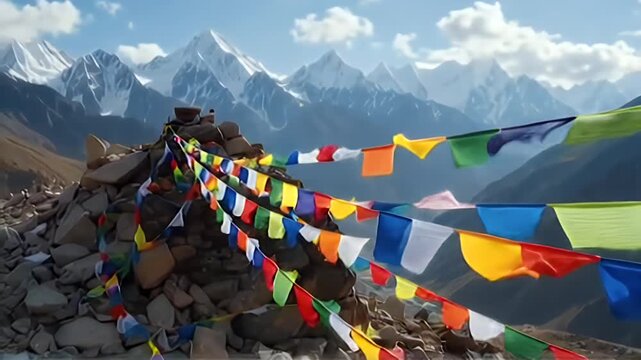 tibetan prayer flags in the himalayas