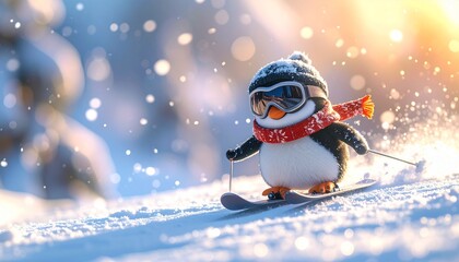 Naklejka premium スキーをするペンギン