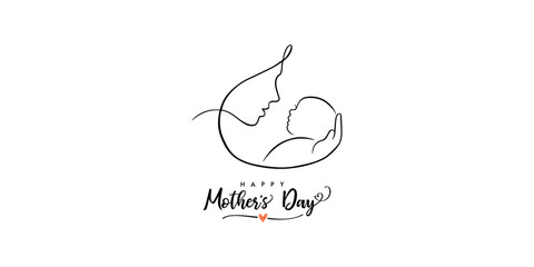 Happy Mothers day vector greeting card on white background.Happy Mothers Day typography poster. Hand drawn lettering as celebration badge, tag, icon. Text card invitation, template.