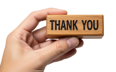A Hand Holding a Wooden Block with Thank You Isolated PNG