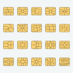 SIM Emv Credit Card Chip Golden Icon Symbols Set Vector Design