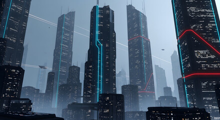 Captivating Cityscape at Nightfall:Majestic Skyscrapers and Glowing Lights Illuminate the Dynamic Urban Landscape. 