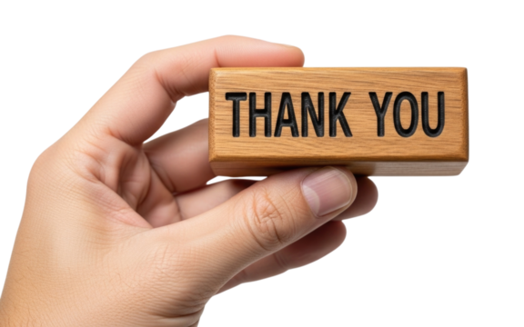 A Hand Holding a Wooden Block with Thank You Isolated PNG