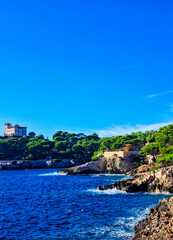 Fototapeta premium The rocky shores of Mallorca near Cala Ratjada.