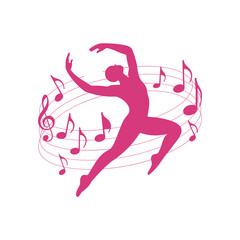 abstract figure dancing with music notes swirling around