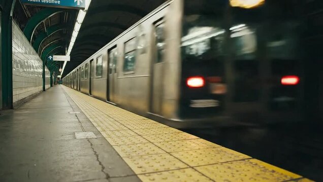 Subway Train in Motion: Captures a dynamic subway train in a station. The image shows the movement of transportation.