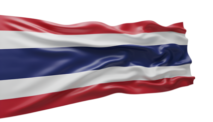 Thai Flag in the Breeze: A vibrant Thai flag gracefully billows in the wind, its colors of red, white, and blue expressing the nation's spirit and pride.