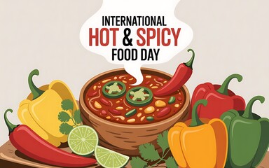 International hot and spicy food day celebration with colorful peppers and chili