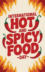 International hot and spicy food day celebration with chili peppers and flames