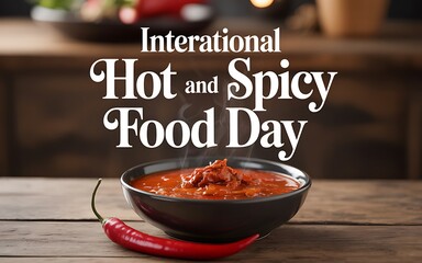 International hot and spicy food day celebration with chili pepper and stew