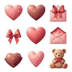 赤いハートと手紙のバレンタインアイコンセット｜Red Heart and Letter Valentine Icons