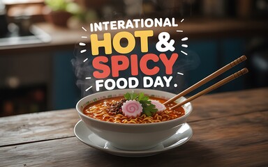 International hot and spicy food day celebration with a steaming bowl of ramen