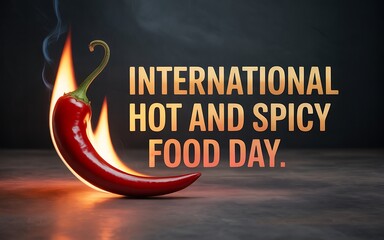 Red chili pepper on fire celebrating international hot and spicy food day