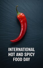 Red hot chili pepper with international hot and spicy food day text
