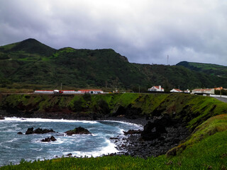 Beautiful view of stormy sky over Sao Miguel island coast.