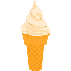 Creamy Vanilla Soft Serve Ice Cream Cone with Orange Textured Waffle Cup A Delicious Frozen Dessert Treat On A White Background