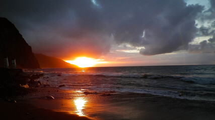 Beautiful sunset over Povoa??o beach, Azores Islands.