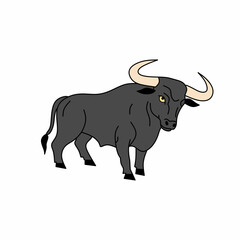 Modern Outlined Black and White Standing Bull Illustration Animal Icon
