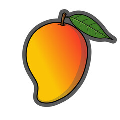 Modern Cartoon Style Fresh Mango with Leaf Fruit Illustration