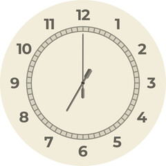 Cream Colored Wall Clock With Gray Numbers And Hands Indicating Seven O Clock With Minimalist Design And Soft Lighting