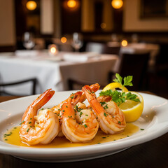 fancy shrimp meal at the restaurant