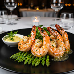 fancy shrimp meal at the restaurant