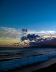 Beautiful sunset over beach in Ribiera Grande, Atlantic Ocean, Azores Islands.