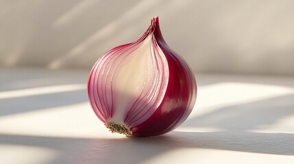 Vivid Red Onion Halved on Tabletop