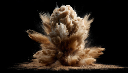 Explosion of brown powder against a black background
