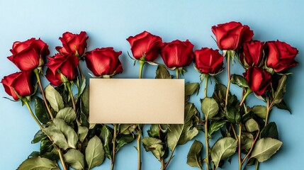 Elegant Red Roses on Soft Blue with Card