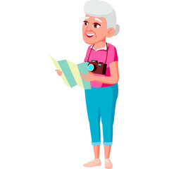 Elderly Woman Holding Map And Camera Ready For Travel And Exploration With A Smile White Background