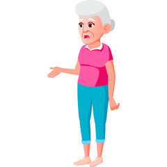 Elderly Woman Standing Looking Concerned With One Hand Out And White Background Pixelated Style Illustration