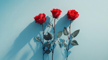 Elegant Red Roses on Soft Blue with Card
