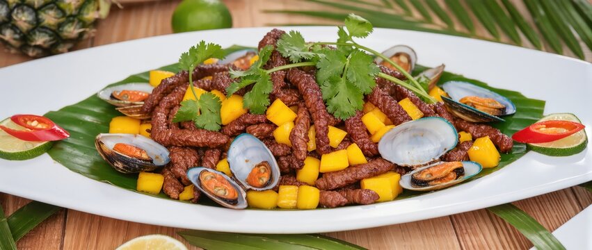 beef and mussel fusion with mango
 - Powered by Adobe