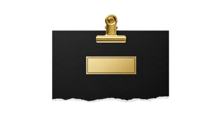 Black paper note with gold clip and torn edge design