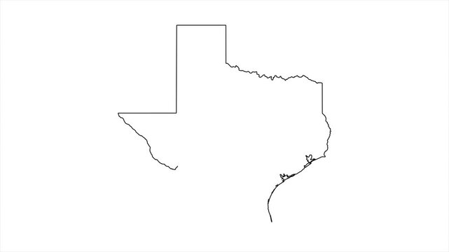 Texas map outline animation video. State border line drawing on white background