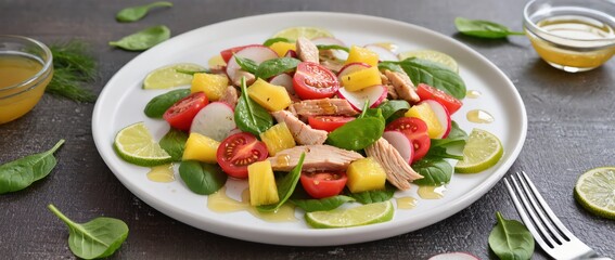 Fresh chicken–pineapple salad with lime dressing
