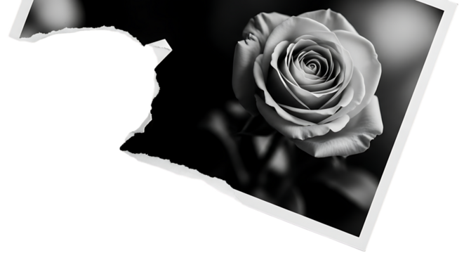 Classic black and white rose with torn paper overlay