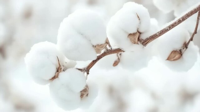 Cotton fiber bolls blooming, showing softness and natural texture for textiles